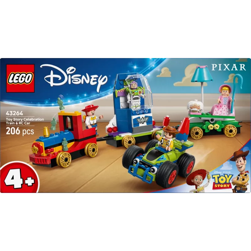 LEGO Disney Toy Story Comboio de celebração e carro de controlo remoto conjunto 43264 — 206 peças, 4 minifiguras, idade 4+