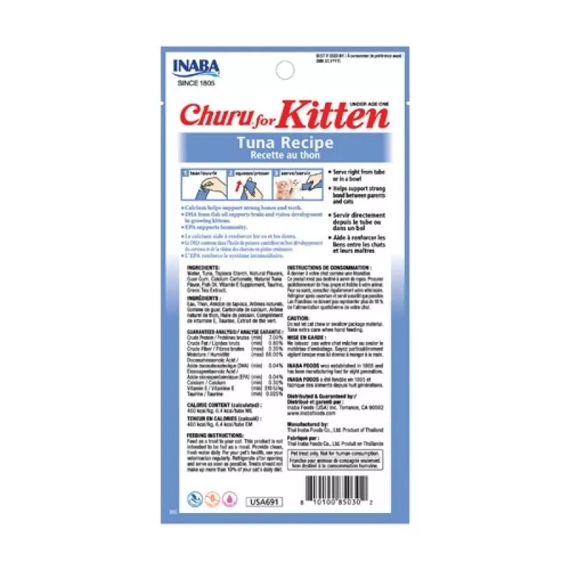 INABA Churu Kitten Receita de Atum - Petiscos para gatos - 4x14g