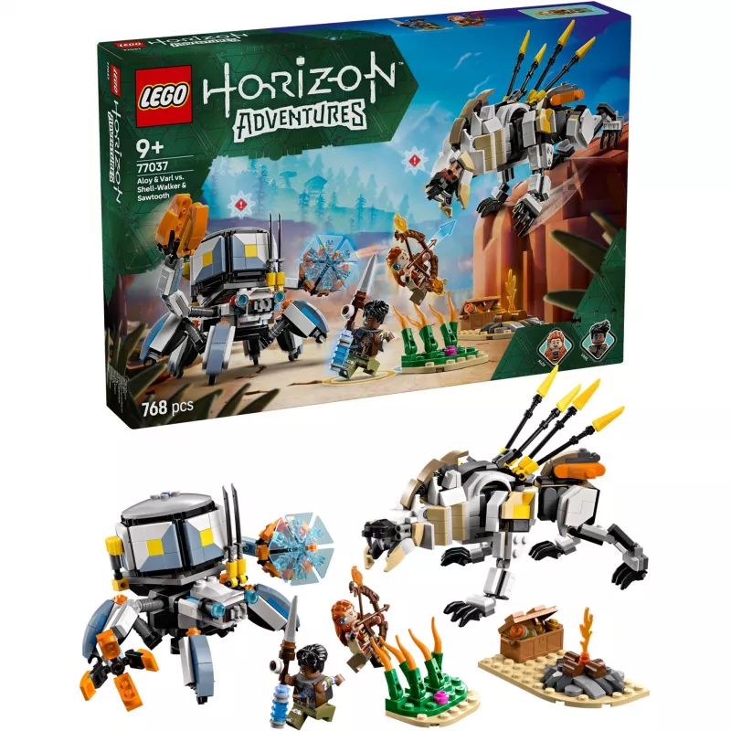 LEGO Set Horizon Adventures 77037 – Aloy e Varl vs. Shell-Walker e Sawtooth, 768 peças, 2 minifiguras