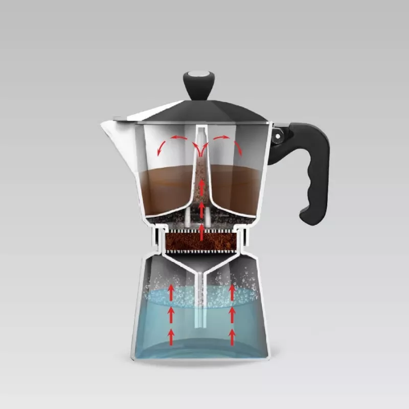 Cafeteira moka Maestro MR-1666-6-Preto — cafeteira expresso manual para fogão, 6 chávenas, 300 ml, alumínio preto