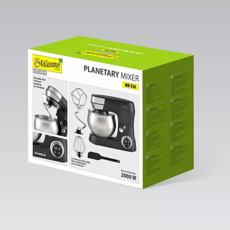 Batedeira planetária Feel-Maestro MR-558 com taça de 5 l, 2000 W preto