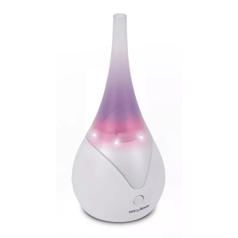 Stylies Luna COP000846 difusor de aromas ultrassónico, luz LED que muda de cor, modo noturno, desligamento automático, 100 x 100 x 234 mm, branco