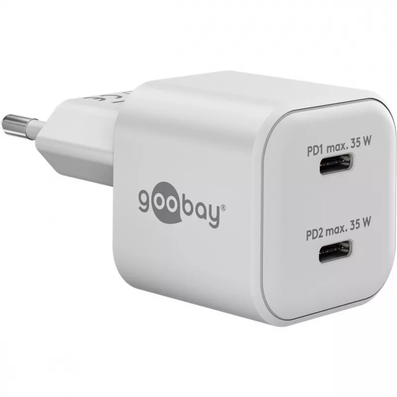 Carregador duplo rápido USB-C Nano, PD, GaN, 35 Watt (branco, 2x USB-C, Power Delivery 3.0)