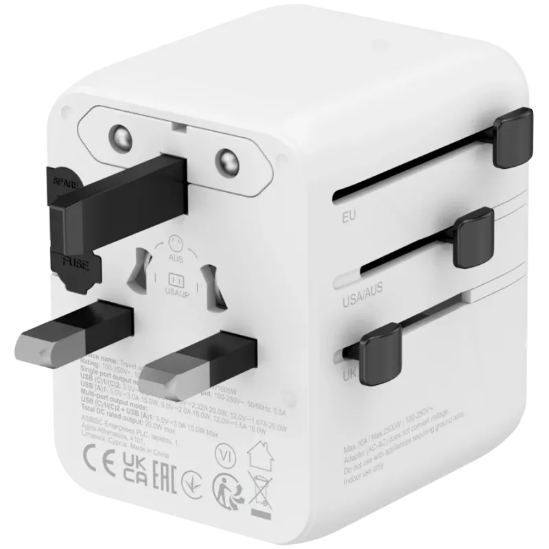 Adaptador de viagem CANYON OnTour 20 EU/UK/US/AUS 20W branco