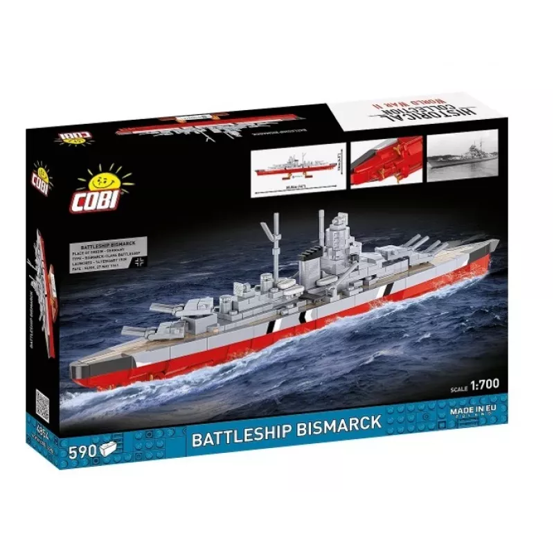 Conjunto de construção Cobi Couraçado Bismarck modelo, 590 peças