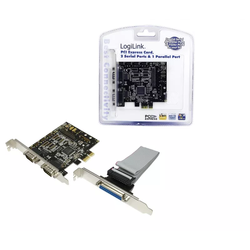 Placa de interface PCIe interna LOGILINK PC0033 com portas série e paralela, chipset NetMOS