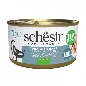 SCHESIR Complements Atum com Pescada em Gelatina - Alimento húmido para gatos - 70 g