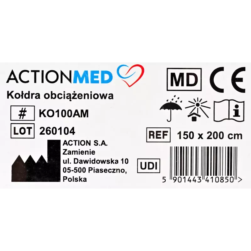 Manta ponderada ActionMed KO100AM — auxiliar terapêutico para dormir, manta de pressão