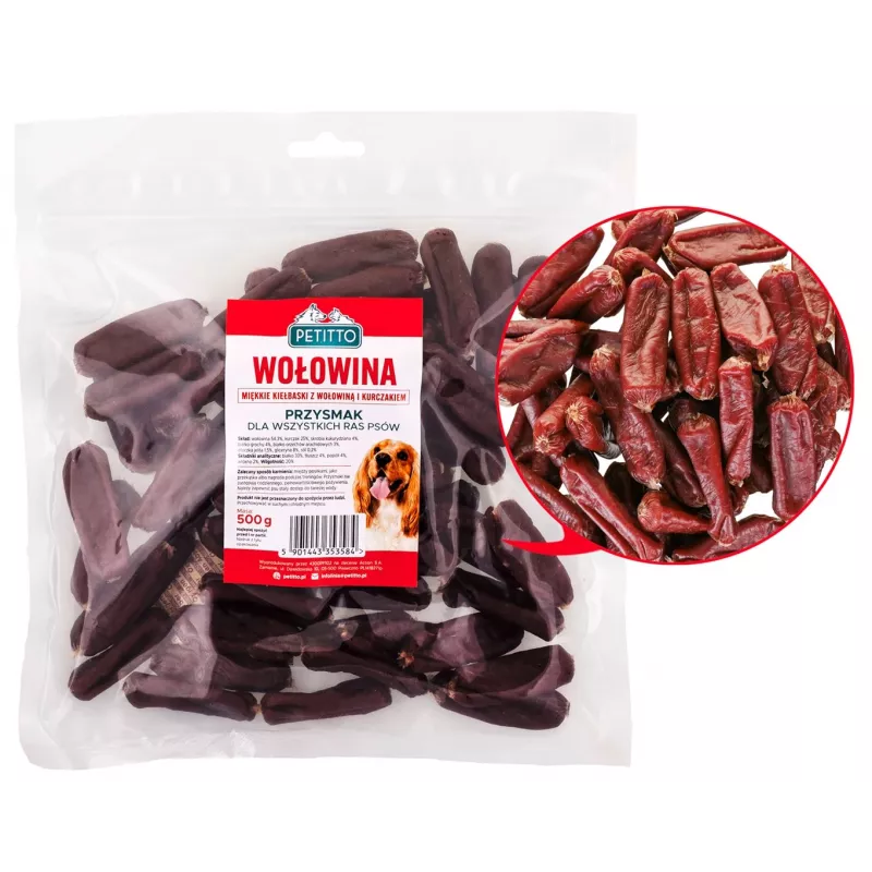 PETITTO Salsichas macias de vaca snack para cães, 500 g
