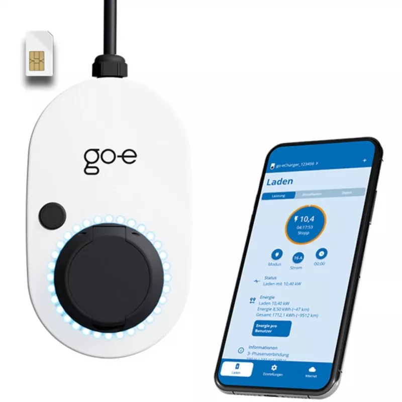 Charger Gemini 2.0, 22 kW (32A trifásico), Wallbox branco/preto, sem cabo, 4G/LTE