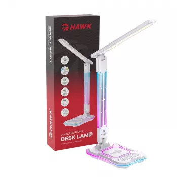 Candeeiro de mesa Hawk HW-LAMP04 branco LED ajustável, superfície branca, cabeça e braço ajustáveis