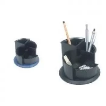 Copo para canetas helit Multi-Pen Cup Linear, 4 compartimentos, rotativo, preto em poliestireno, redondo, diâmetro: 150 mm, altura: 112 mm (H6390595)