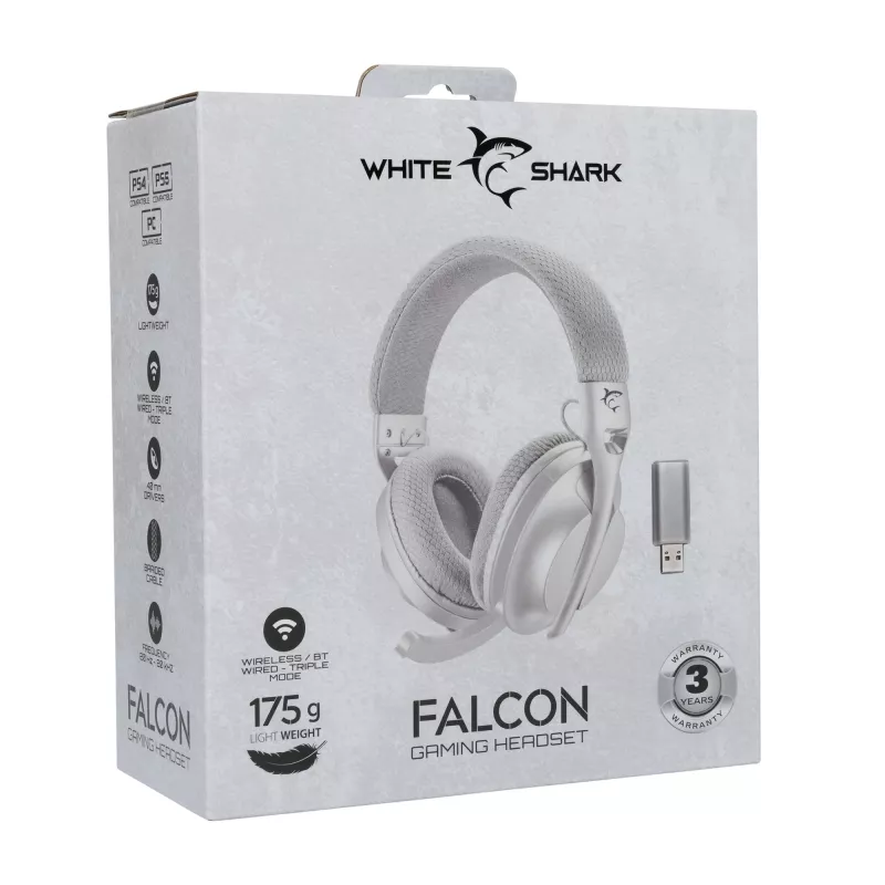 Auscultadores White Shark WGH-2441 Falcon branco/cinzento
