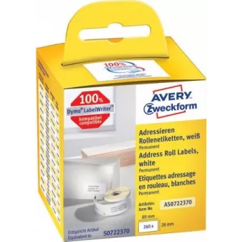 Avery Zweckform - etiquetas de endereço retangulares em papel autoadesivo - branco - 28 x 89 mm 260 etiqueta(s) (2 rolo(s) x 130) (AS0722370)