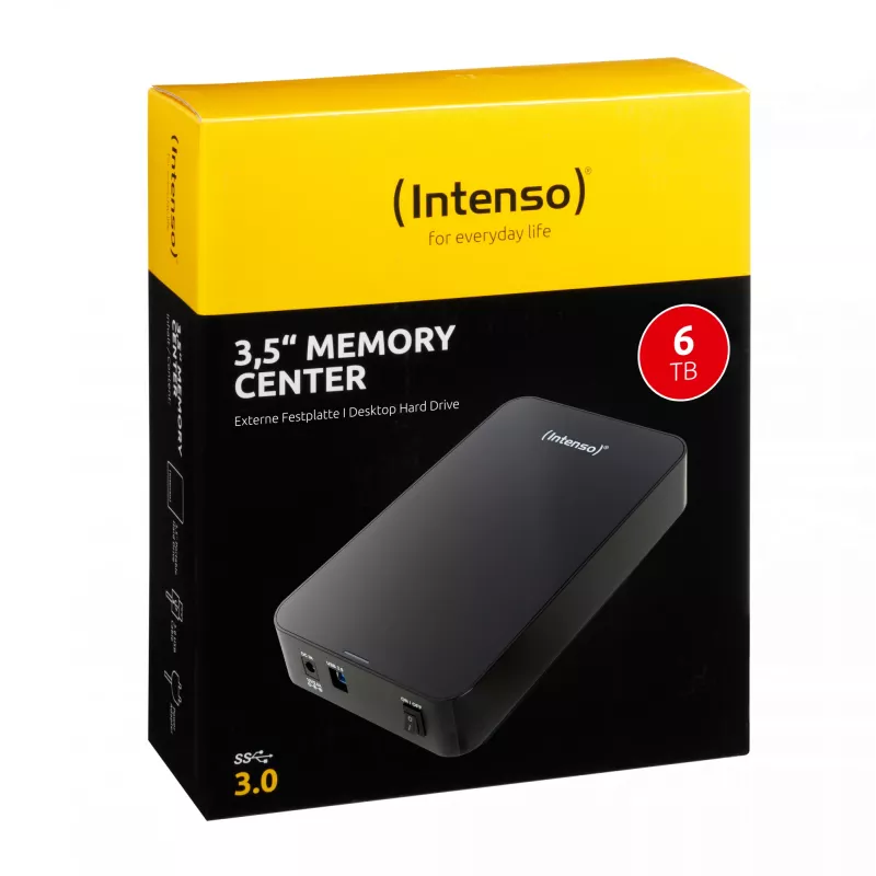 Disco rígido externo Intenso Memory Center 6 TB 5400 rpm 3,5 polegadas USB Type-A 3.2 Gen 1 (3.1 Gen 1) preto