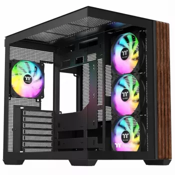 Caixa Midi Tower THERMALTAKE Midi Thermaltake S380 TG ARGB preto com vidro temperado e iluminação ARGB