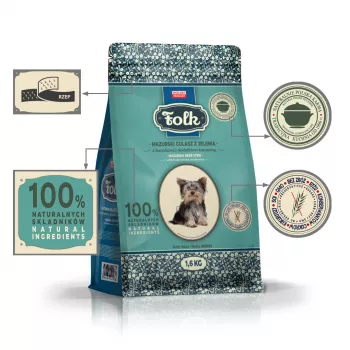 FOLK raças pequenas tradicional panela masúria de caça com beterraba e arandos - comida seca para cães - 1,6 kg