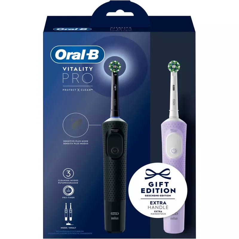 Oral-B Vitality Pro D103 Duo, escova de dentes elétrica preto/lilás, Black/Lilac Violet, incl. 2.ª pega