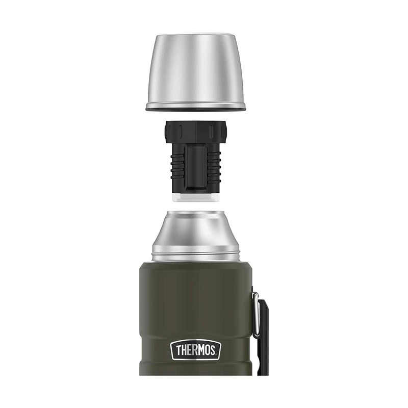Garrafa térmica THERMOS TH-170028 470 ml, aço inoxidável com isolamento a vácuo, verde-azeitona, 24 h quente/frio