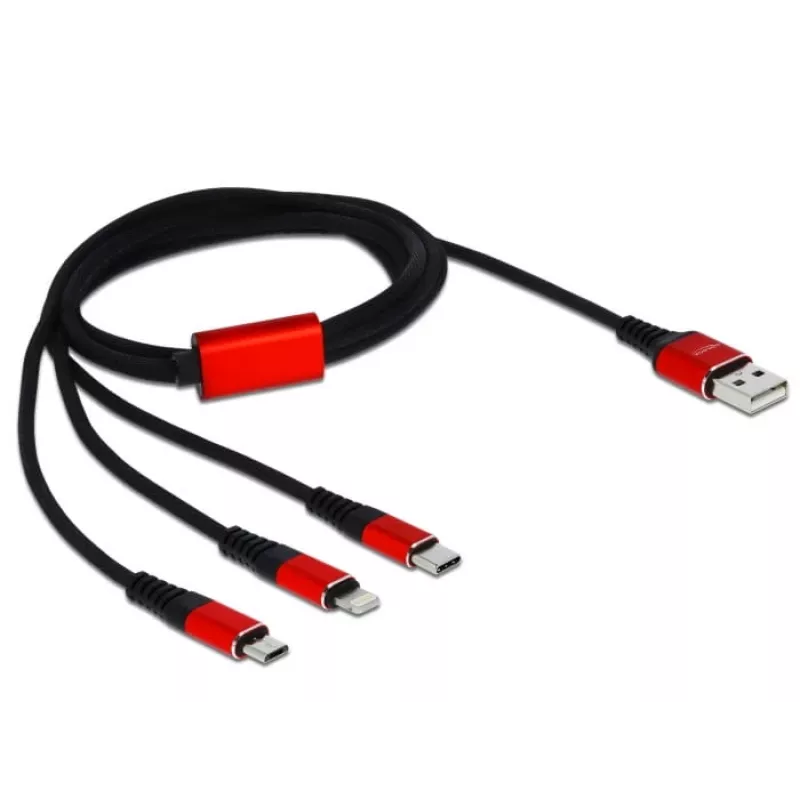 DeLOCK - Cabo apenas para carregamento - Lightning / USB - USB (M) para Micro-USB Type B, Lightning, USB-C (M) - 1,0 m - Blindado - Preto (85892)