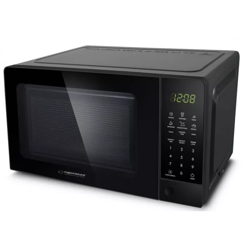 Esperanza EKO009 Horneado micro-ondas solo, de bancada, 700 W, 20 l, prato giratório de 24,5 cm, preto