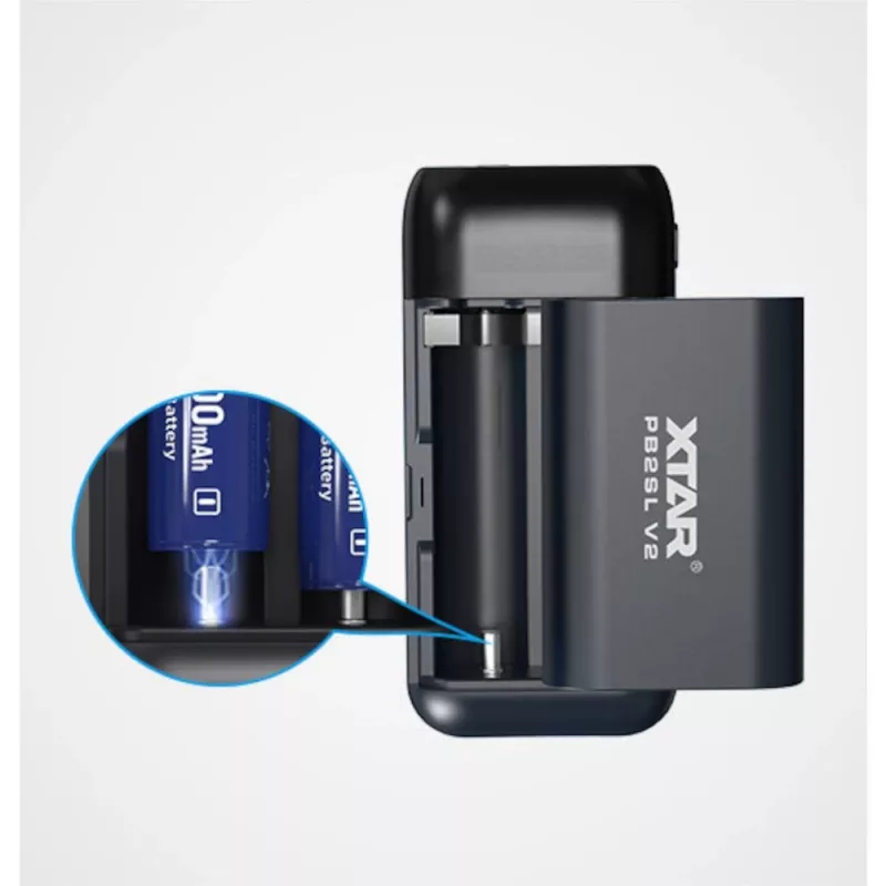 Carregador / powerbank para baterias Li-Ion 18650 / 20700 / 21700 Xtar PB2SL V2 preto