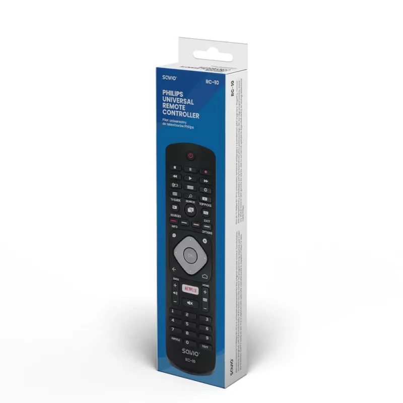 Comando à distância SAVIO RC-10 para TV Philips, IR sem fios, preto, entrada por botões