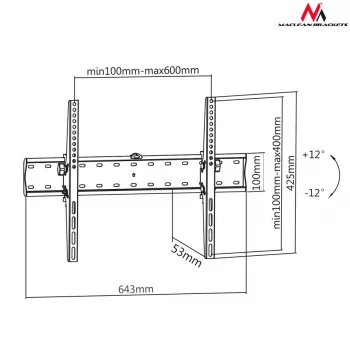 Suporte de parede Maclean Mc-668 inclinável, até 40 kg, VESA 100x100 a 600x400