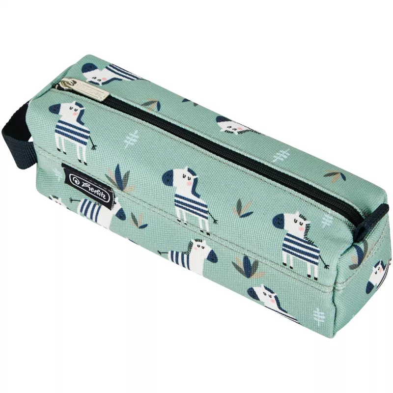 Estojo de lápis macio Herlitz Quattro Crazy Zebra poliéster preto verde branco 215x70x80 mm