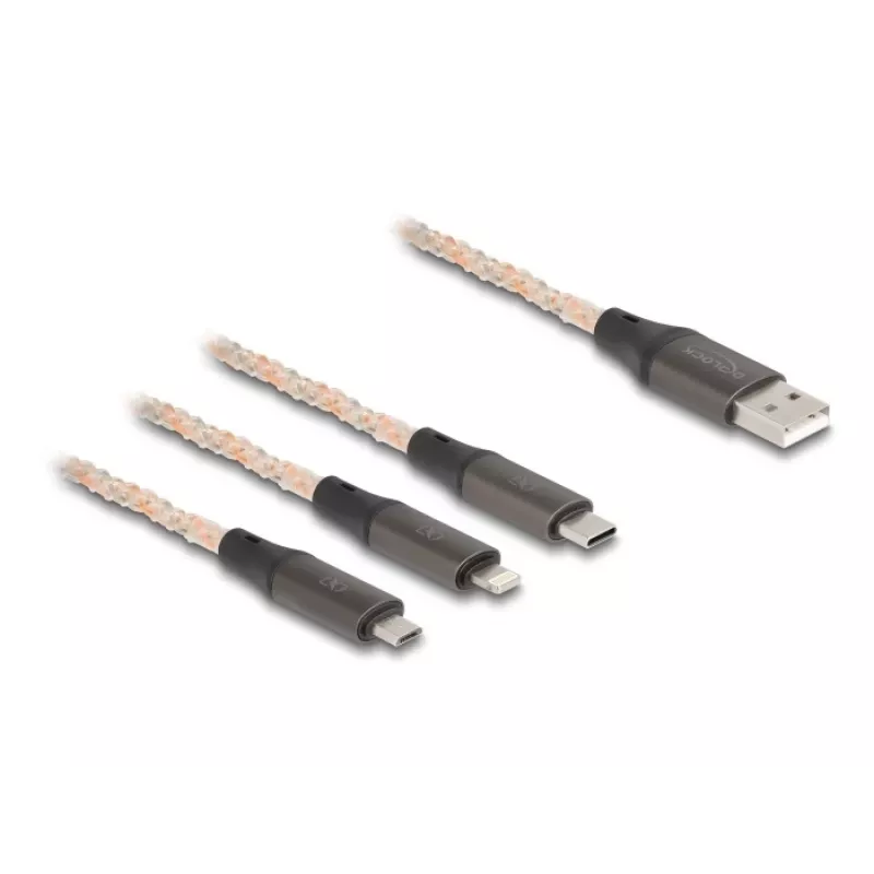 Cabo USB DeLOCK 1,2 m USB 2.0 USB A USB C/Micro-USB B/Lightning Transparente