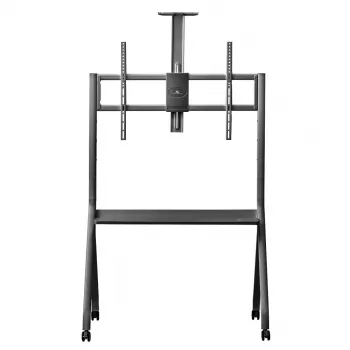 Suporte de TV MACLEAN MC-114 B suporte de chão portátil para ecrãs de 55–100 polegadas, carga máx. 120 kg, VESA 200x200–900x600, altura 115–152 cm, preto, prateleira