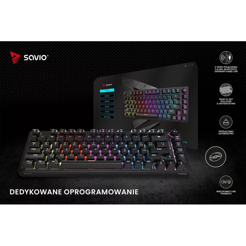 Teclado gaming Savio Phenix SAVGK-RED USB RF Wireless Bluetooth QWERTY