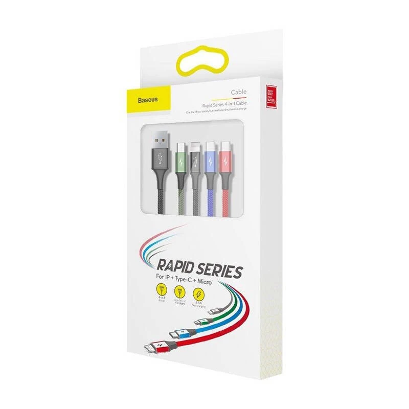 Cabo USB Baseus Fast 4in1 2xUSB-C / Lightning / Micro 3.5A 1.2m (preto)