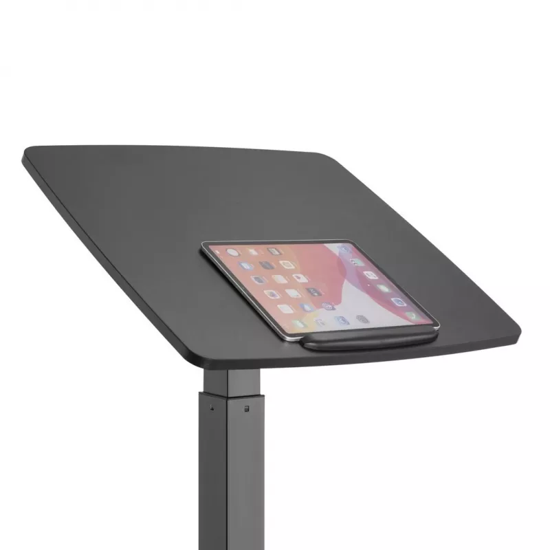 Mesa de computador portátil com rodas, secretária sentado-em pé ajustável em altura até máx. 113 cm, inclinação até 30 graus, Preto