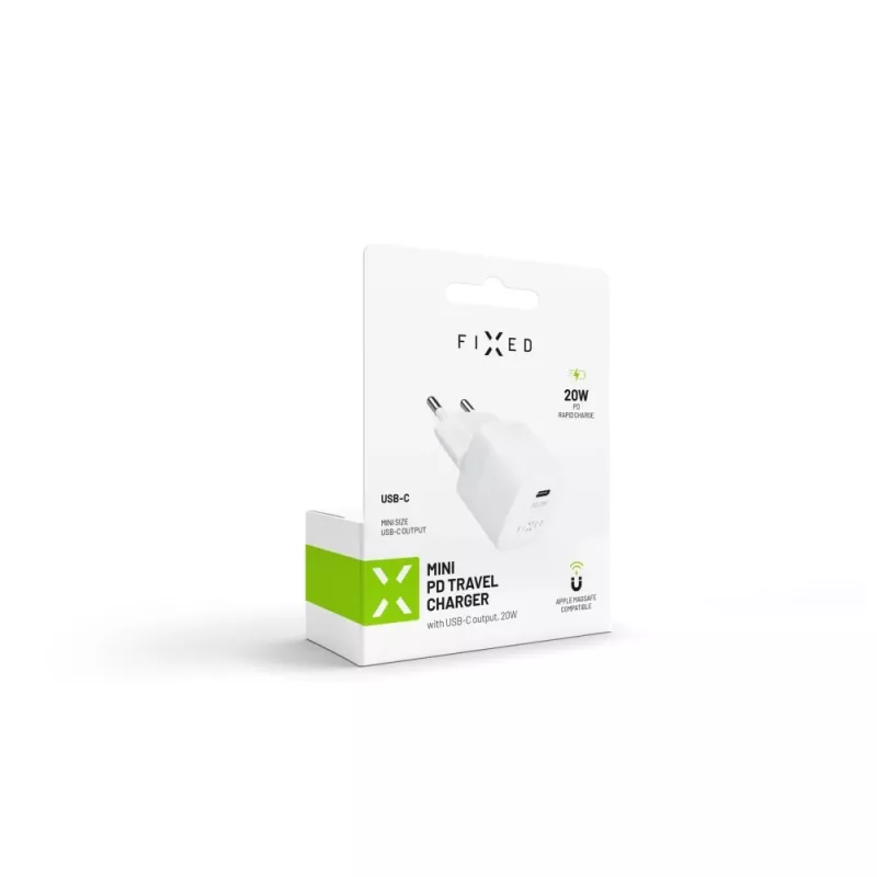 Carregador de viagem USB-C portátil FIXED FIXC20M-C-WH 20W design compacto