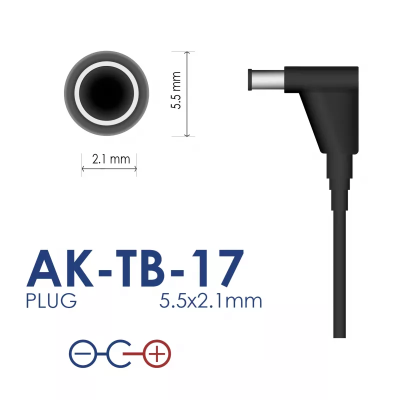 Fonte de alimentação universal Akyga AK-TB-17, 12 V, 2 A, 24 W, 5,5 x 2,1 mm, 1,4 m