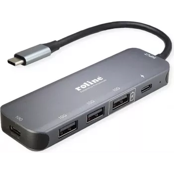 Hub USB 3.2 Gen 2 ROLINE, 5 portas, cabo de ligação Type-C (14.02.5048)