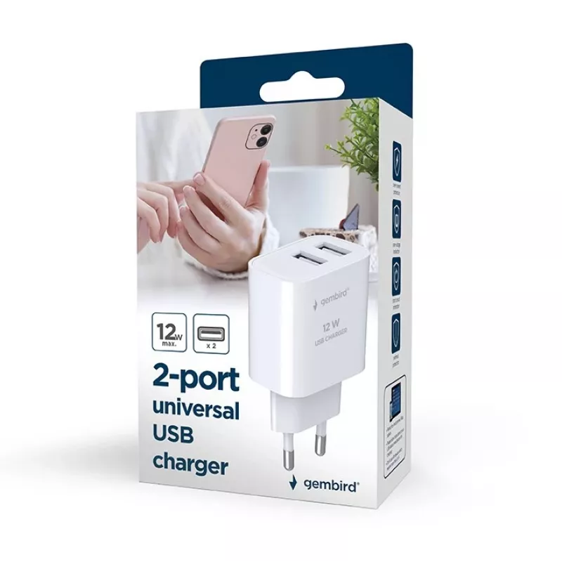Carregador de interior Gembird TA-UC-2A12-01-BK 2A 12W USB