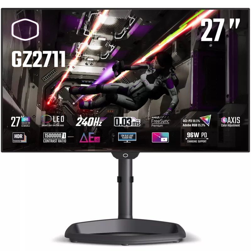 Cooler Master Tempest GZ2711, 68,6 cm (27 polegadas) 240 Hz, Freesync Premium, OLED – 2x DP, 2x HDMI, 1x USB-C, 2x USB-A