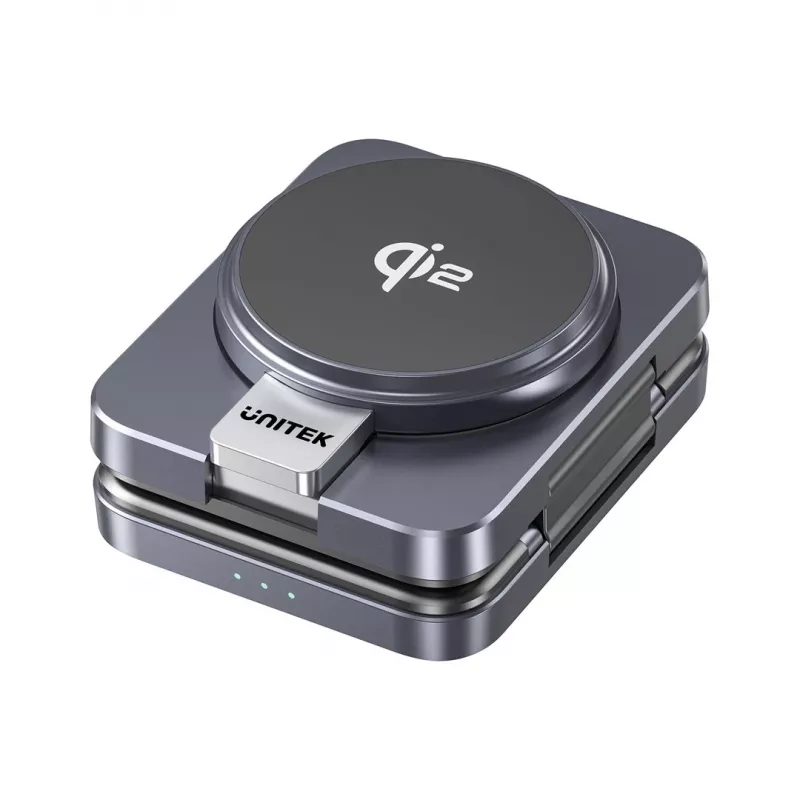 Estação de carregamento sem fios dobrável 3 em 1 UNITEK P1300AGY01 Qi2 15 W, cinzento