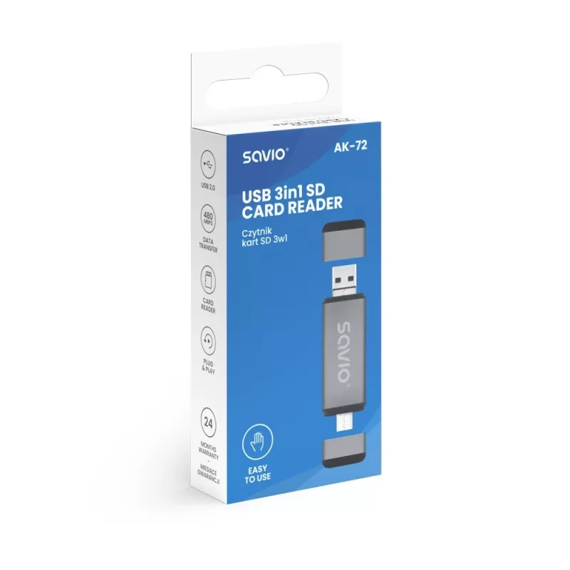 Leitor de cartões SD 3-em-1, USB-C + USB-A 2.0 + Micro-USB