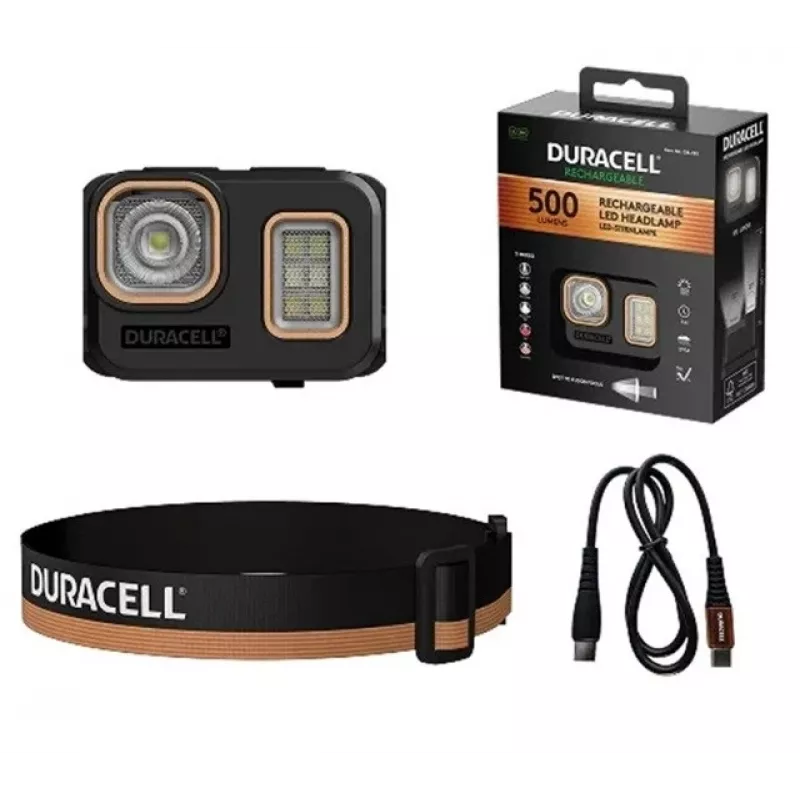 Lanterna de cabeça Duracell DH500R preta, laranja
