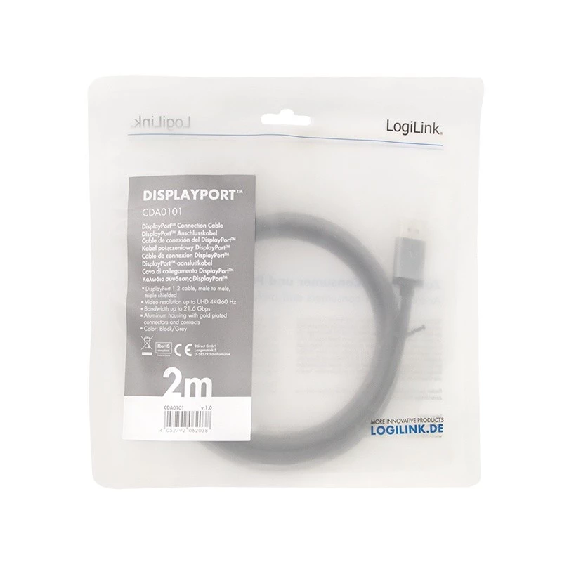 Cabo DisplayPort LogiLink CDA0101 2 m preto cinzento