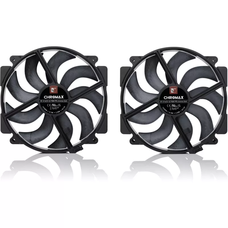 Noctua NF-A14x25r G2 PWM Sx2-PP chromax.preto 140 mm conjunto de duas ventoinhas