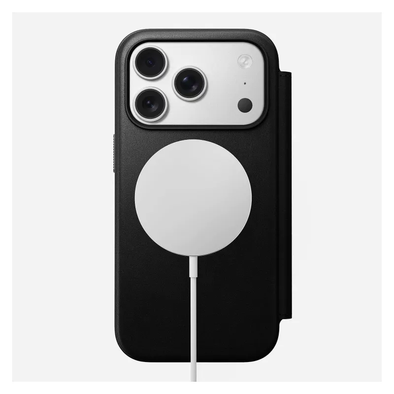 Capa de pele para telemóvel Nomad Modern Leather Folio para iPhone 17 Pro, 16 cm (6,3 polegadas), preta, 4 compartimentos para cartões