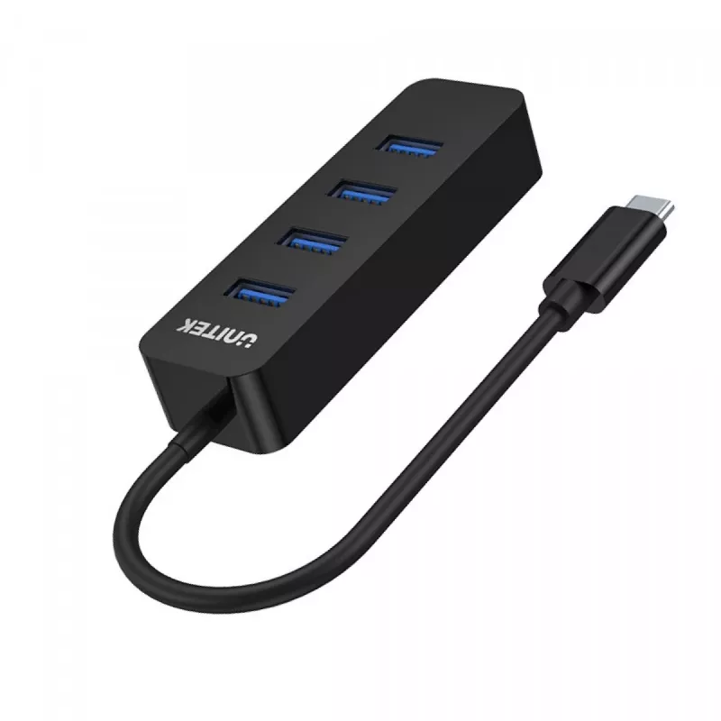 Hub USB Unitek uHUB Q4 – Hub USB 3.2 Gen 1 (Type-A) de 4 portas, Host USB-C, 5 Gbit/s, 10 W, preto