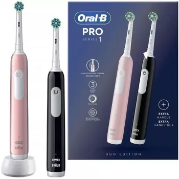 Escova de dentes elétrica Oral-B Pro 1 Duo — preto/rosa, 2 modos de limpeza