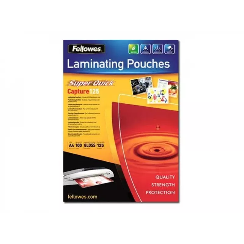 Plástico de laminação Fellowes SuperQuick A4 brilhante 125 mícron