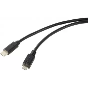 Renkforce Cabo USB USB 2.0 ficha USB-C® , ficha USB Micro-B 1,00 m preto redondo RF-5719754