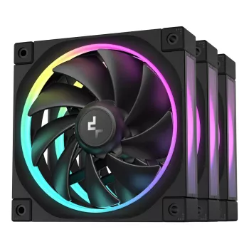 Ventoinha para PC de 120 mm DeepCool FL12 3-in-1 preto, 120×25 mm, 2150 rpm, Fluid Dynamic Bearing, PWM, 55 CFM, 32 dB, pack de 3